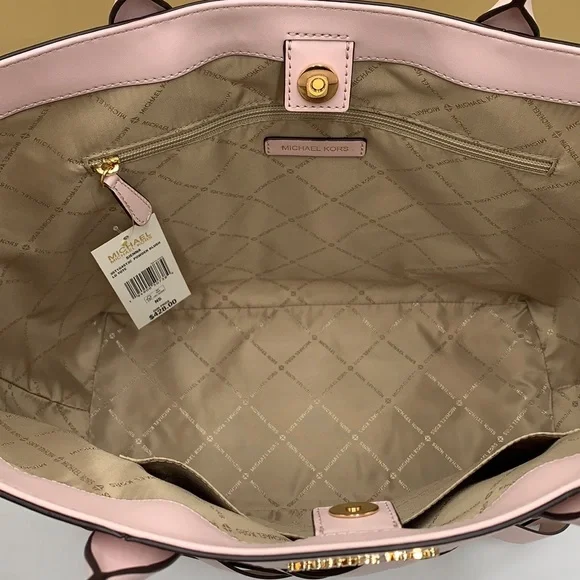 Michael Kors Sienna Large Tote Shoulder Bag Powder Blush Leather Canvas - Picture 15 of 16